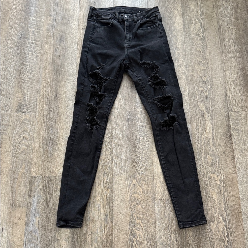 American Eagle Outfitters Black Ne(x)t Level stretch Ripped Skinny Jeans